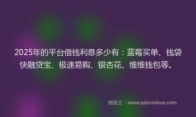 2025年的平台借钱利息多少有：蓝莓买单、钱袋快融贷宝、极速易购、银杏花、维维钱包等。