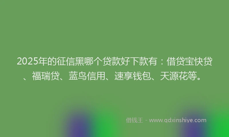 2025年的征信黑哪个贷款好下款有：借贷宝快贷、福瑞贷、蓝鸟信用、速享钱包、天源花等。