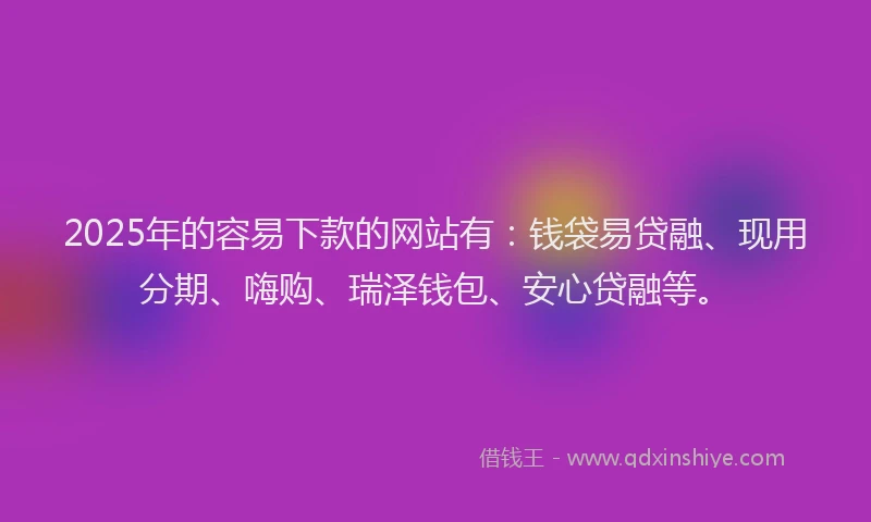 2025年的容易下款的网站有：钱袋易贷融、现用分期、嗨购、瑞泽钱包、安心贷融等。