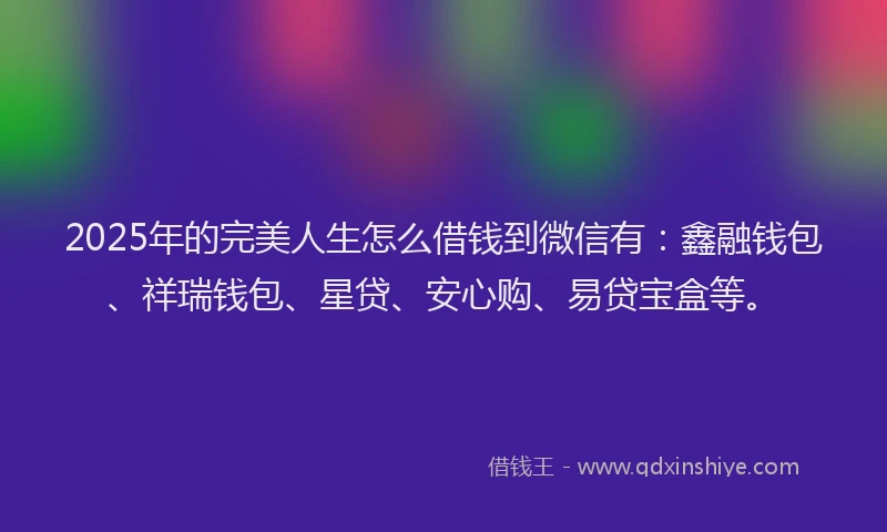 2025年的完美人生怎么借钱到微信有：鑫融钱包、祥瑞钱包、星贷、安心购、易贷宝盒等。