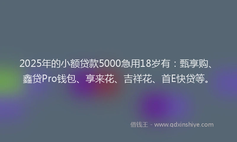 2025年的小额贷款5000急用18岁有：甄享购、鑫贷Pro钱包、享来花、吉祥花、首E快贷等。