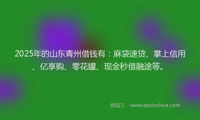 2025年的山东青州借钱有：麻袋速贷、掌上信用、亿享购、零花罐、现金秒借融途等。