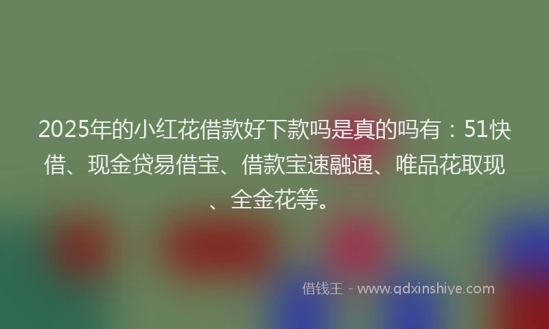 2025年的小红花借款好下款吗是真的吗有：51快借、现金贷易借宝、借款宝速融通、唯品花取现、全金花等。