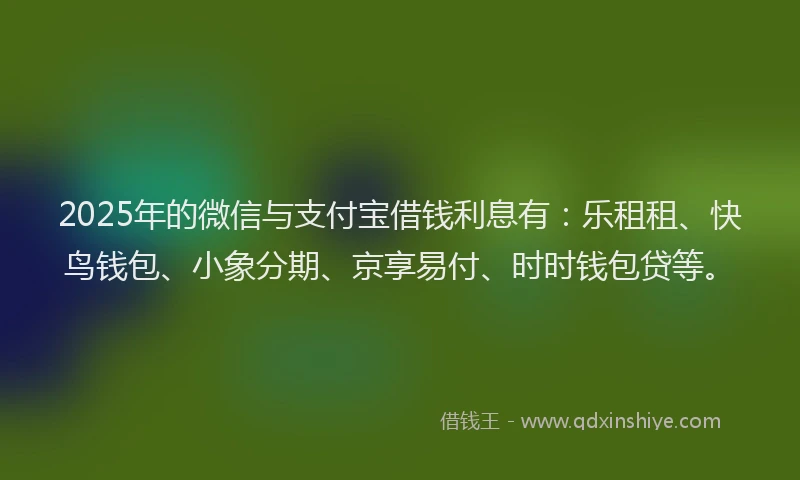 2025年的微信与支付宝借钱利息有：乐租租、快鸟钱包、小象分期、京享易付、时时钱包贷等。