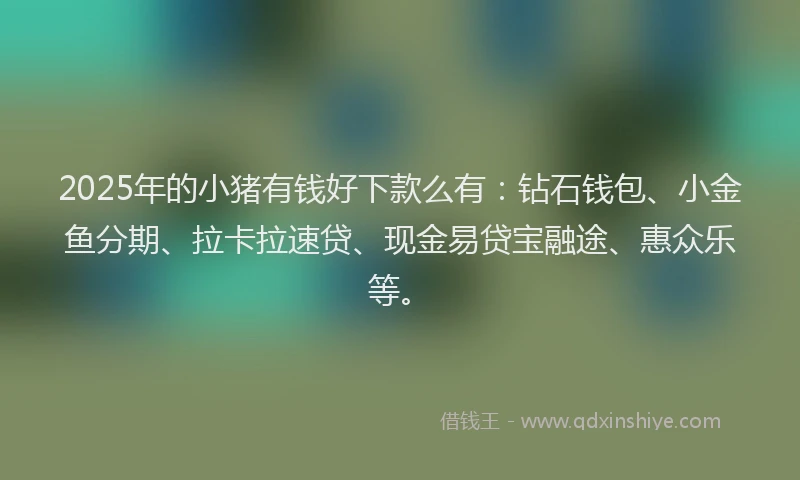 2025年的小猪有钱好下款么有：钻石钱包、小金鱼分期、拉卡拉速贷、现金易贷宝融途、惠众乐等。