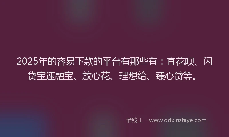 2025年的容易下款的平台有那些有：宜花呗、闪贷宝速融宝、放心花、理想给、臻心贷等。