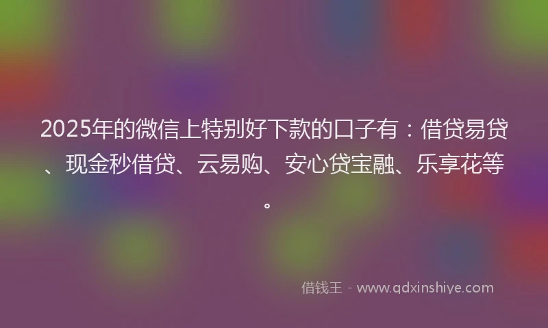 2025年的微信上特别好下款的口子有：借贷易贷、现金秒借贷、云易购、安心贷宝融、乐享花等。