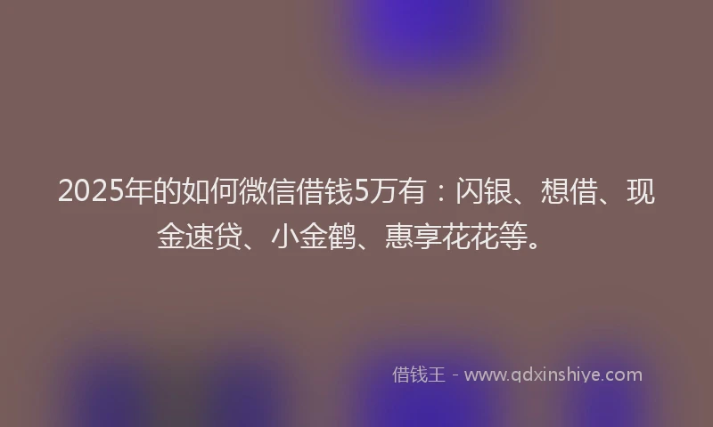 2025年的如何微信借钱5万有：闪银、想借、现金速贷、小金鹤、惠享花花等。