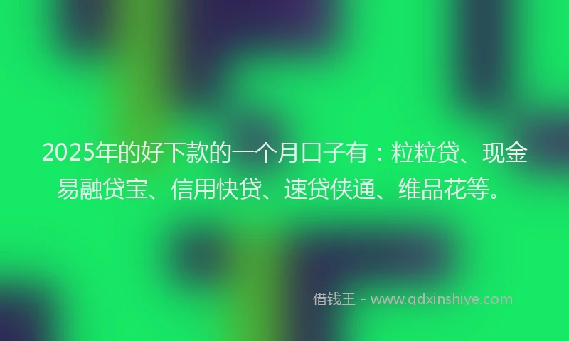 2025年的好下款的一个月口子有：粒粒贷、现金易融贷宝、信用快贷、速贷侠通、维品花等。