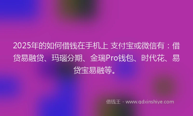 2025年的如何借钱在手机上 支付宝或微信有：借贷易融贷、玛瑙分期、金瑞Pro钱包、时代花、易贷宝易融等。