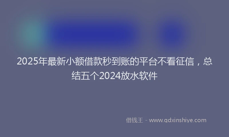 2025年最新小额借款秒到账的平台不看征信，总结五个2024放水软件