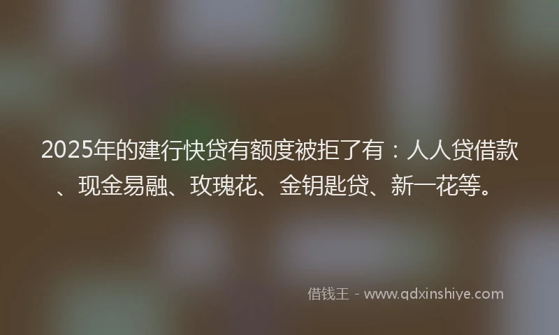 2025年的建行快贷有额度被拒了有：人人贷借款、现金易融、玫瑰花、金钥匙贷、新一花等。