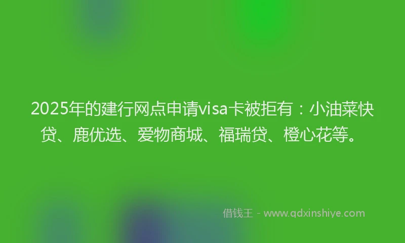 2025年的建行网点申请visa卡被拒有：小油菜快贷、鹿优选、爱物商城、福瑞贷、橙心花等。