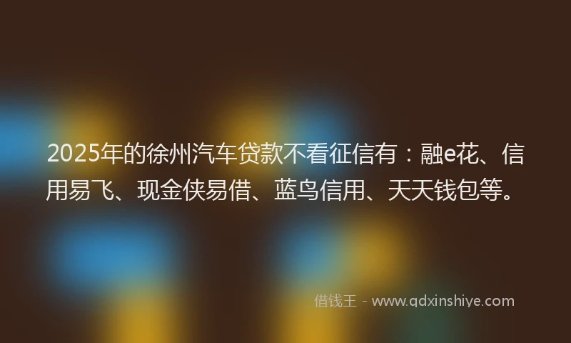 2025年的徐州汽车贷款不看征信有：融e花、信用易飞、现金侠易借、蓝鸟信用、天天钱包等。