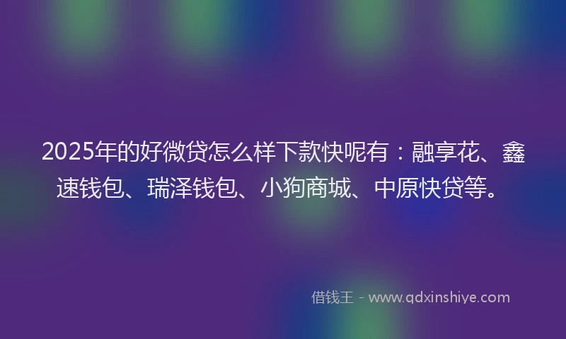 2025年的好微贷怎么样下款快呢有：融享花、鑫速钱包、瑞泽钱包、小狗商城、中原快贷等。