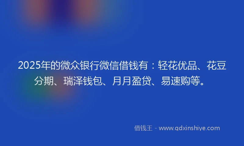 2025年的微众银行微信借钱有：轻花优品、花豆分期、瑞泽钱包、月月盈贷、易速购等。