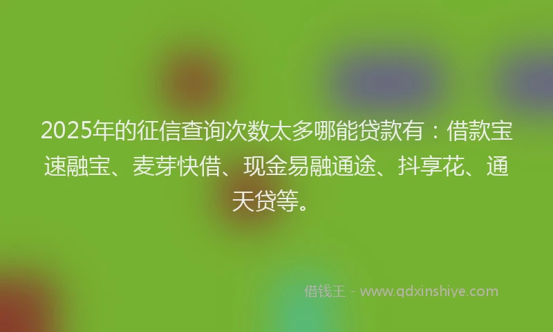2025年的征信查询次数太多哪能贷款有：借款宝速融宝、麦芽快借、现金易融通途、抖享花、通天贷等。