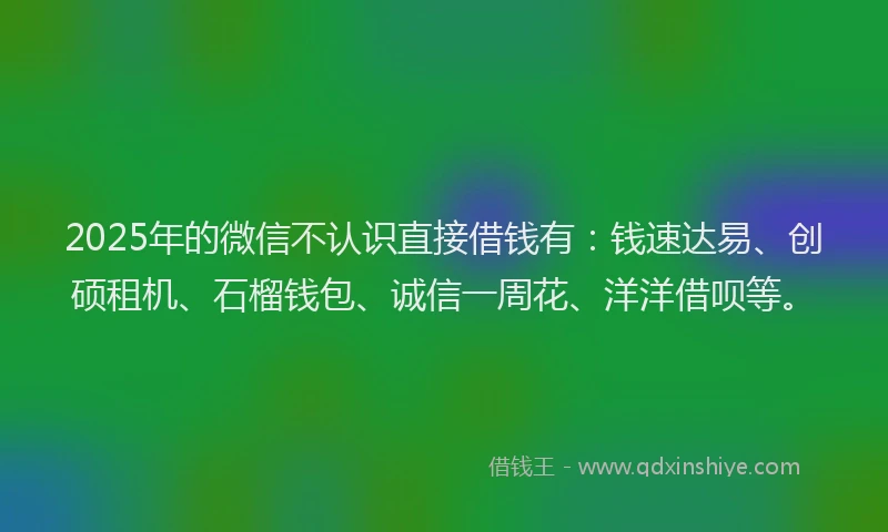 2025年的微信不认识直接借钱有：钱速达易、创硕租机、石榴钱包、诚信一周花、洋洋借呗等。