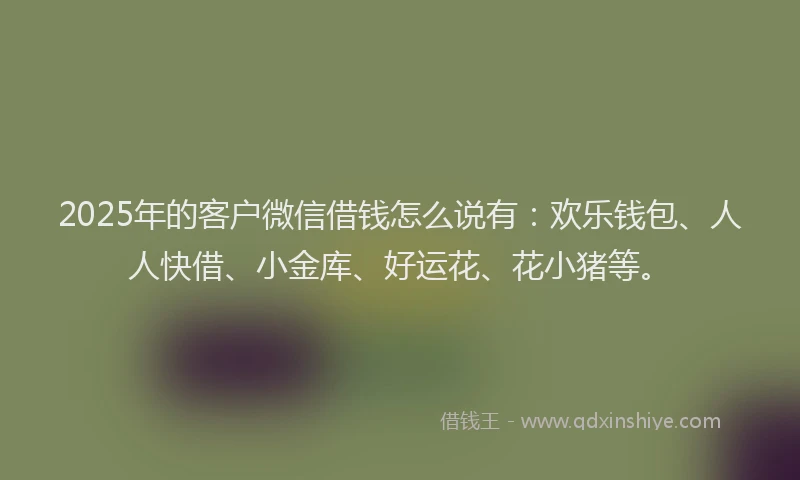2025年的客户微信借钱怎么说有：欢乐钱包、人人快借、小金库、好运花、花小猪等。