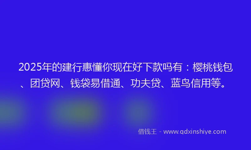 2025年的建行惠懂你现在好下款吗有：樱桃钱包、团贷网、钱袋易借通、功夫贷、蓝鸟信用等。