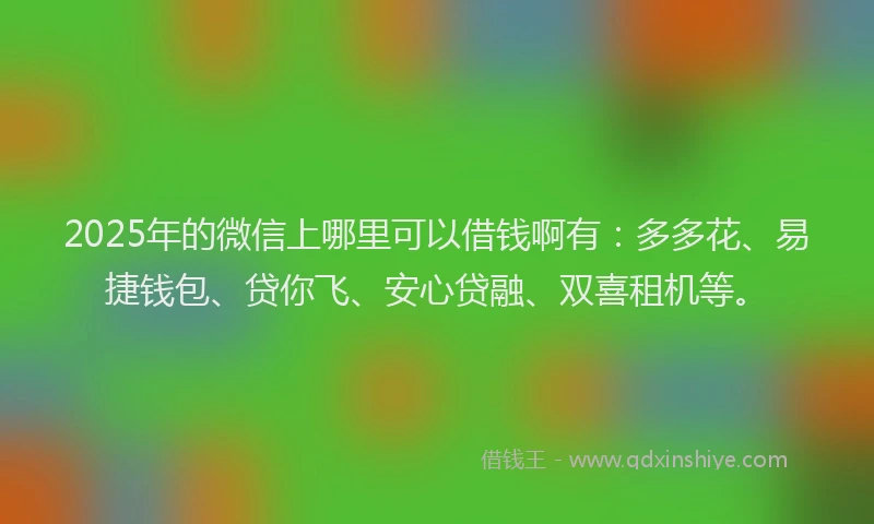 2025年的微信上哪里可以借钱啊有：多多花、易捷钱包、贷你飞、安心贷融、双喜租机等。