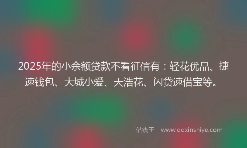 2025年的小余额贷款不看征信有：轻花优品、捷速钱包、大城小爱、天浩花、闪贷速借宝等。
