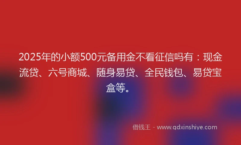 2025年的小额500元备用金不看征信吗有：现金流贷、六号商城、随身易贷、全民钱包、易贷宝盒等。