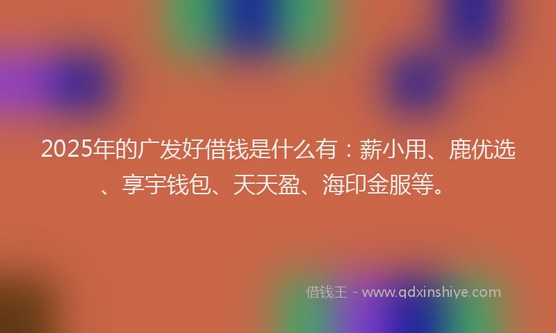 2025年的广发好借钱是什么有：薪小用、鹿优选、享宇钱包、天天盈、海印金服等。