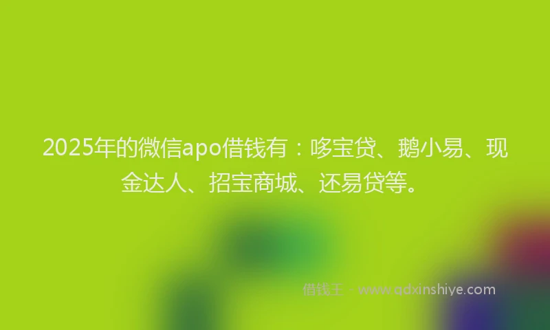 2025年的微信apo借钱有：哆宝贷、鹅小易、现金达人、招宝商城、还易贷等。