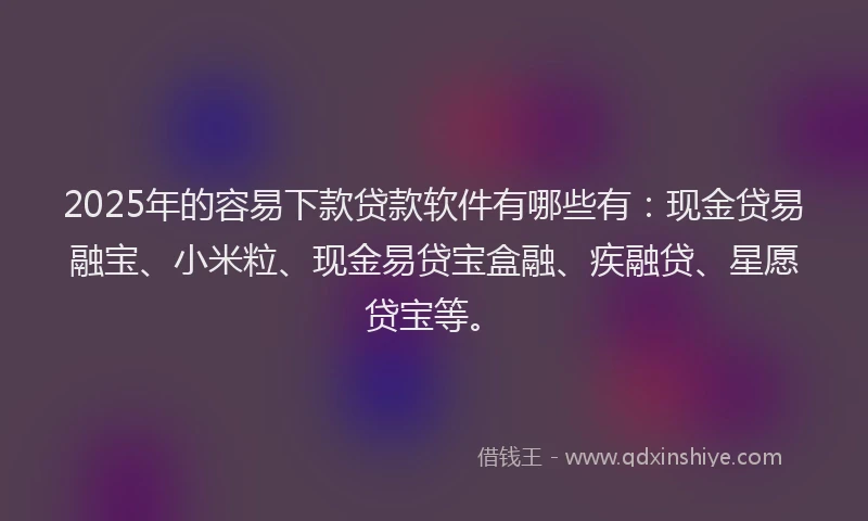 2025年的容易下款贷款软件有哪些有：现金贷易融宝、小米粒、现金易贷宝盒融、疾融贷、星愿贷宝等。