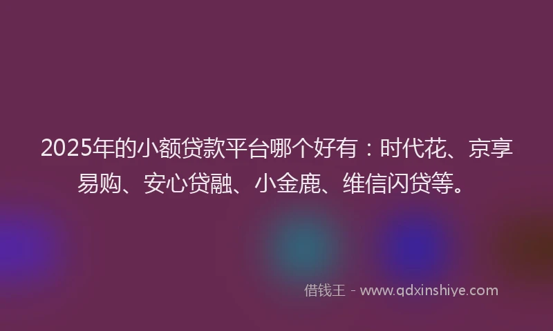 2025年的小额贷款平台哪个好有：时代花、京享易购、安心贷融、小金鹿、维信闪贷等。