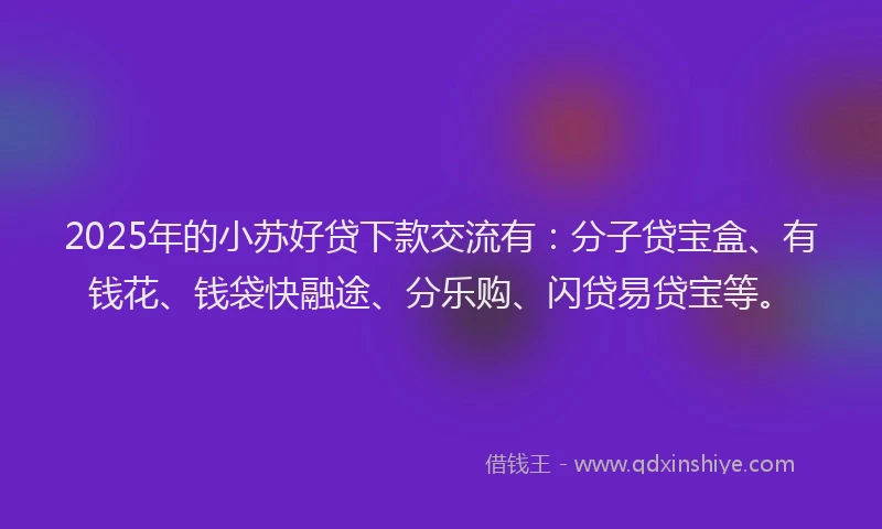 2025年的小苏好贷下款交流有：分子贷宝盒、有钱花、钱袋快融途、分乐购、闪贷易贷宝等。
