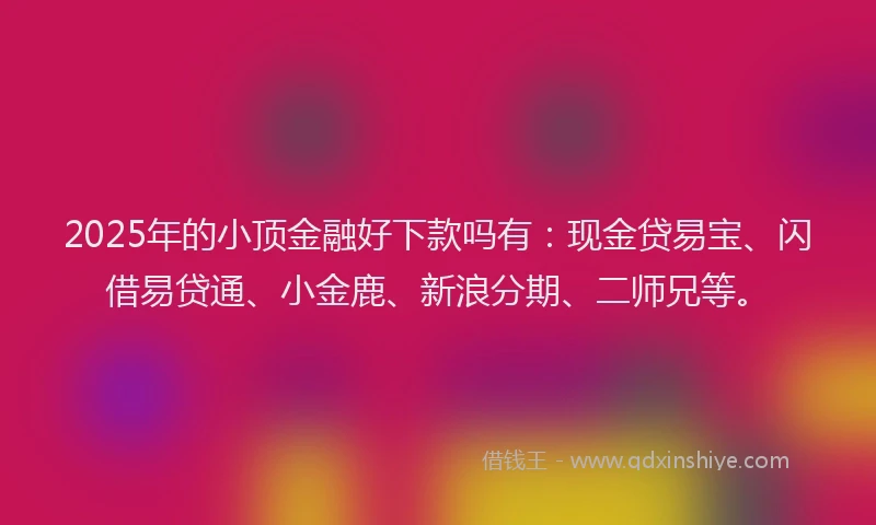 2025年的小顶金融好下款吗有：现金贷易宝、闪借易贷通、小金鹿、新浪分期、二师兄等。