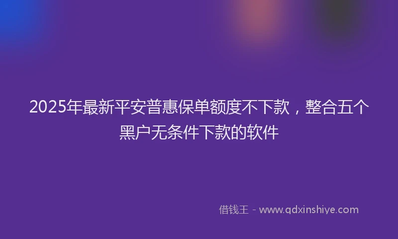 2025年最新平安普惠保单额度不下款，整合五个黑户无条件下款的软件
