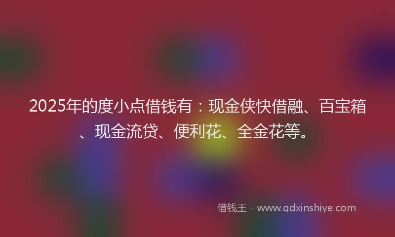 2025年的度小点借钱有：现金侠快借融、百宝箱、现金流贷、便利花、全金花等。