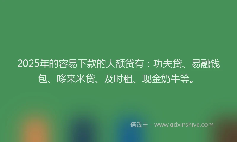 2025年的容易下款的大额贷有：功夫贷、易融钱包、哆来米贷、及时租、现金奶牛等。