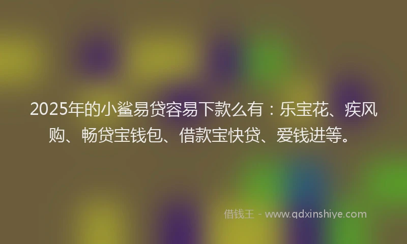 2025年的小鲨易贷容易下款么有：乐宝花、疾风购、畅贷宝钱包、借款宝快贷、爱钱进等。