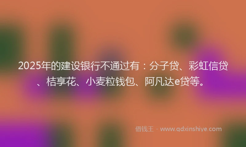 2025年的建设银行不通过有：分子贷、彩虹信贷、桔享花、小麦粒钱包、阿凡达e贷等。