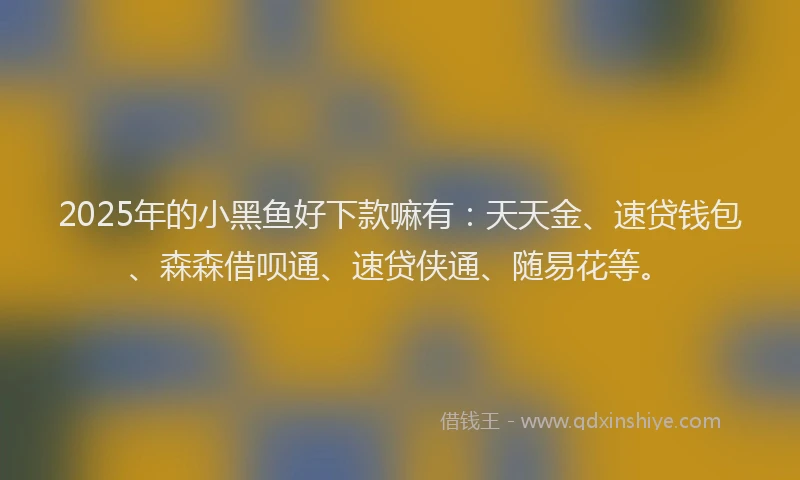 2025年的小黑鱼好下款嘛有：天天金、速贷钱包、森森借呗通、速贷侠通、随易花等。