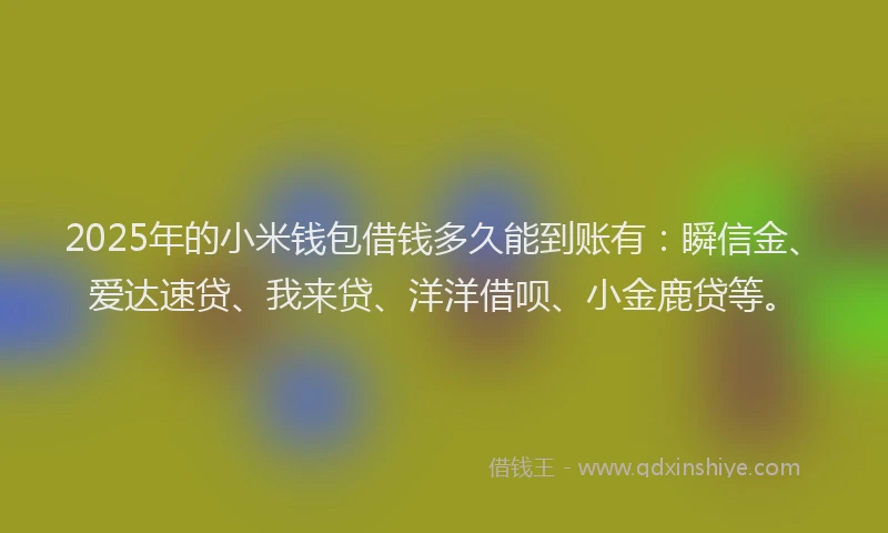 2025年的小米钱包借钱多久能到账有：瞬信金、爱达速贷、我来贷、洋洋借呗、小金鹿贷等。