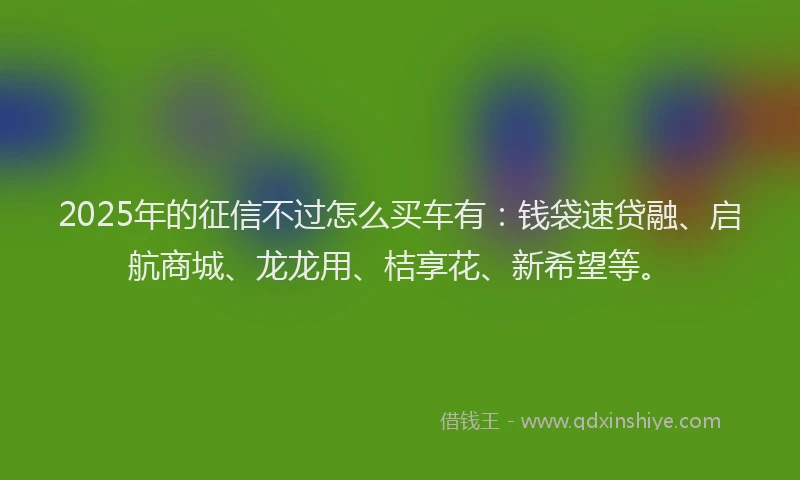 2025年的征信不过怎么买车有：钱袋速贷融、启航商城、龙龙用、桔享花、新希望等。