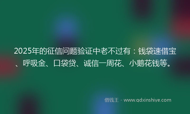 2025年的征信问题验证中老不过有：钱袋速借宝、呼吸金、口袋贷、诚信一周花、小鹅花钱等。