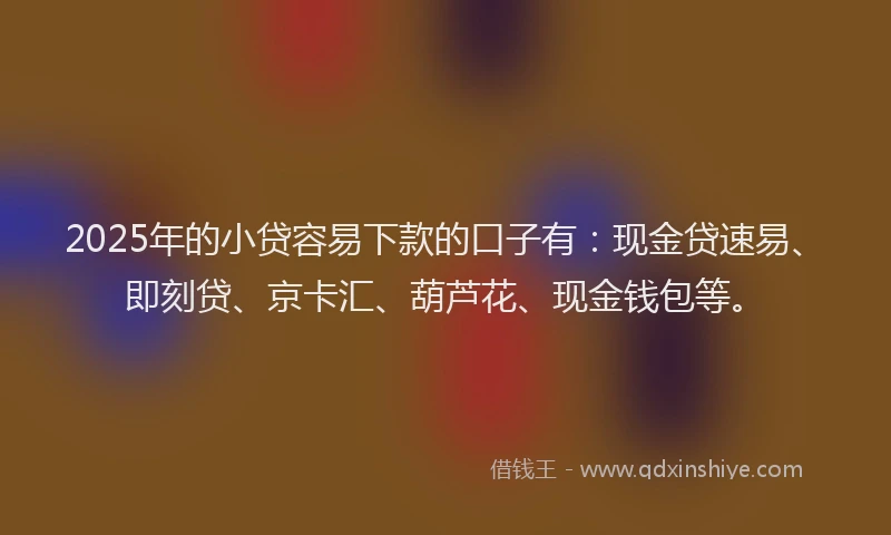 2025年的小贷容易下款的口子有：现金贷速易、即刻贷、京卡汇、葫芦花、现金钱包等。