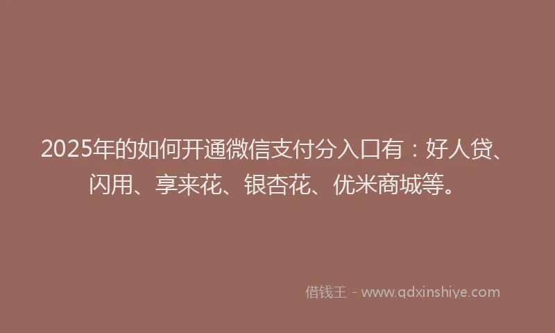 2025年的如何开通微信支付分入口有：好人贷、闪用、享来花、银杏花、优米商城等。