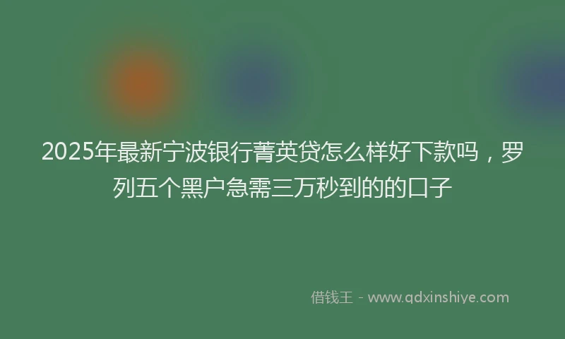 2025年最新宁波银行菁英贷怎么样好下款吗，罗列五个黑户急需三万秒到的的口子
