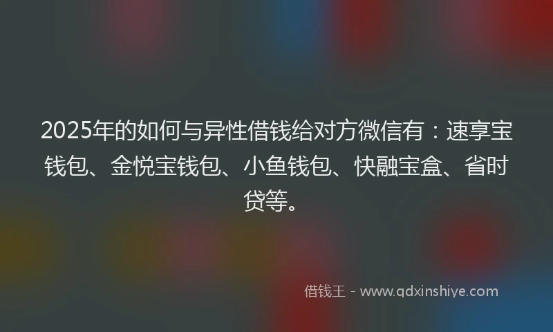 2025年的如何与异性借钱给对方微信有：速享宝钱包、金悦宝钱包、小鱼钱包、快融宝盒、省时贷等。