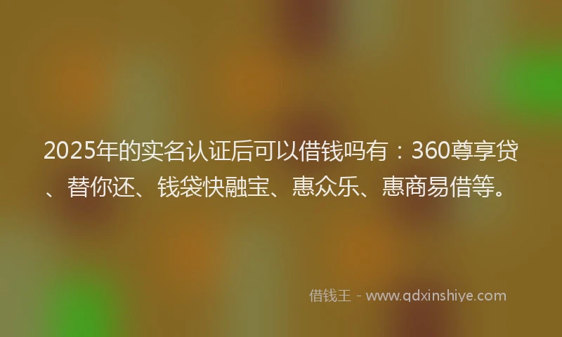 2025年的实名认证后可以借钱吗有：360尊享贷、替你还、钱袋快融宝、惠众乐、惠商易借等。