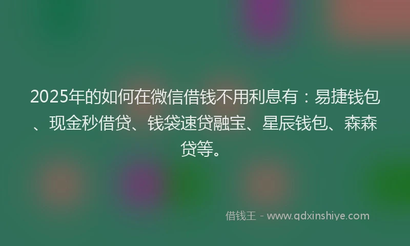 2025年的如何在微信借钱不用利息有：易捷钱包、现金秒借贷、钱袋速贷融宝、星辰钱包、森森贷等。