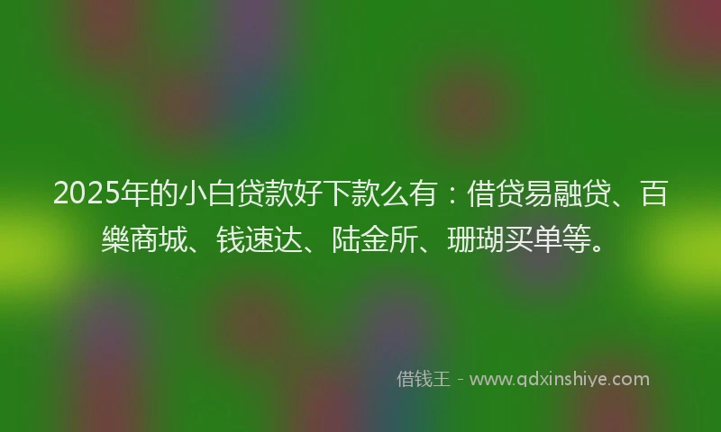 2025年的小白贷款好下款么有：借贷易融贷、百樂商城、钱速达、陆金所、珊瑚买单等。