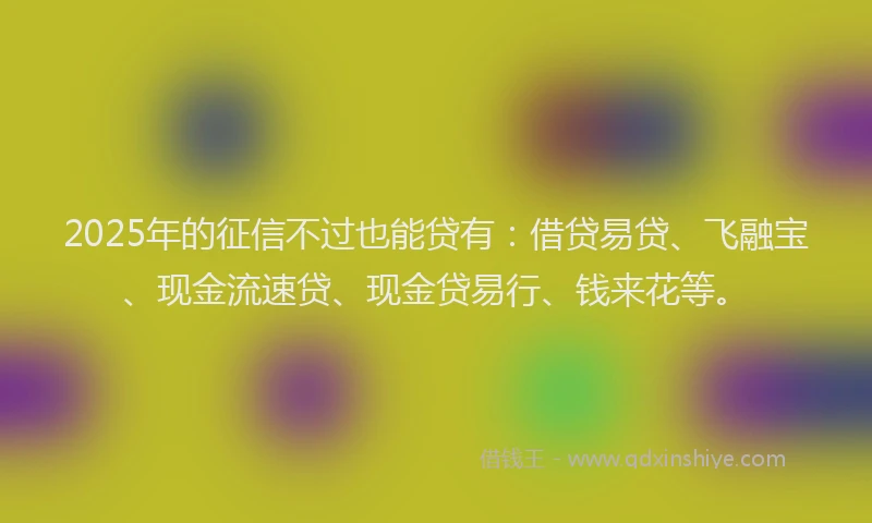 2025年的征信不过也能贷有：借贷易贷、飞融宝、现金流速贷、现金贷易行、钱来花等。